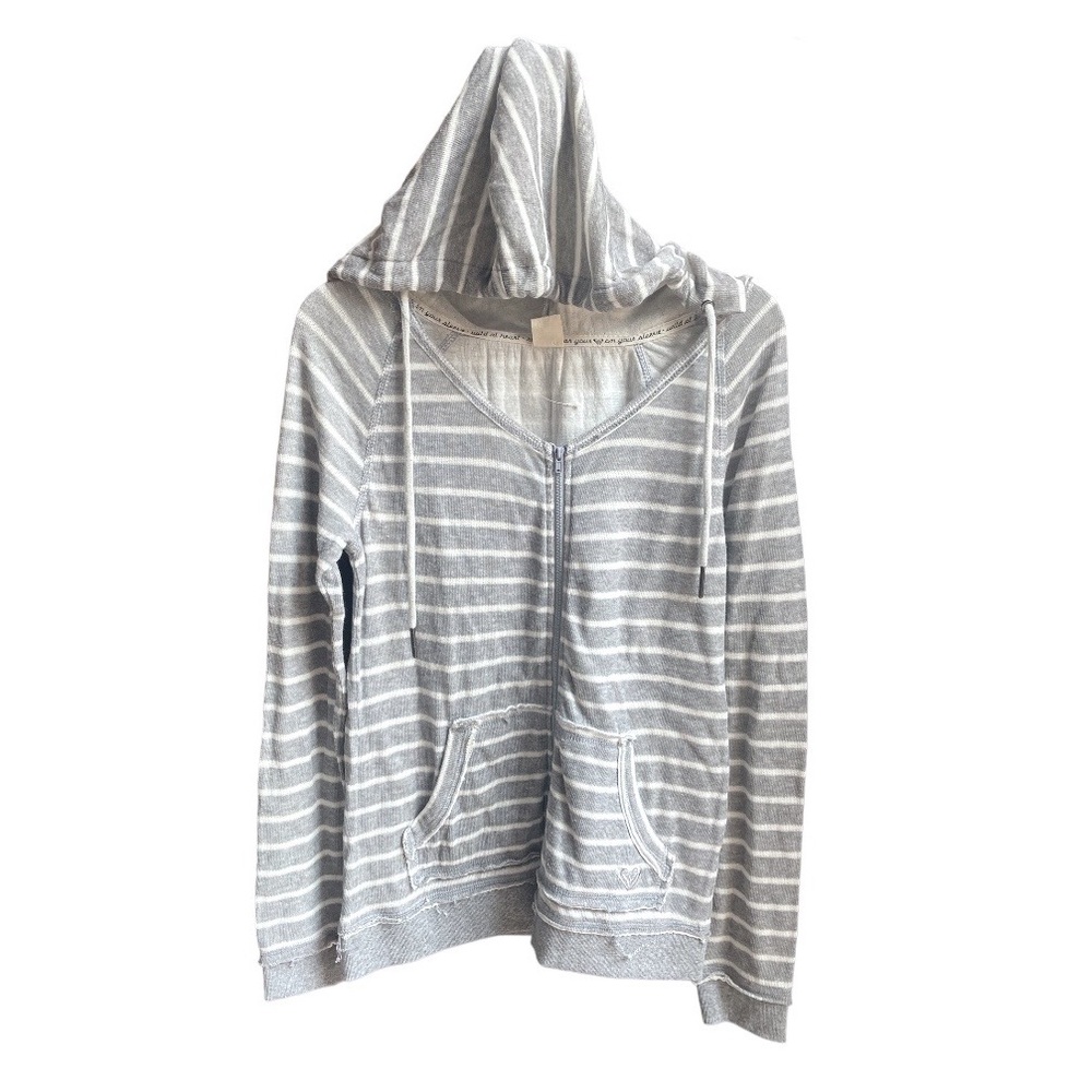 Roxy Striped Hooded Sweatshirt Gray White Size Medium